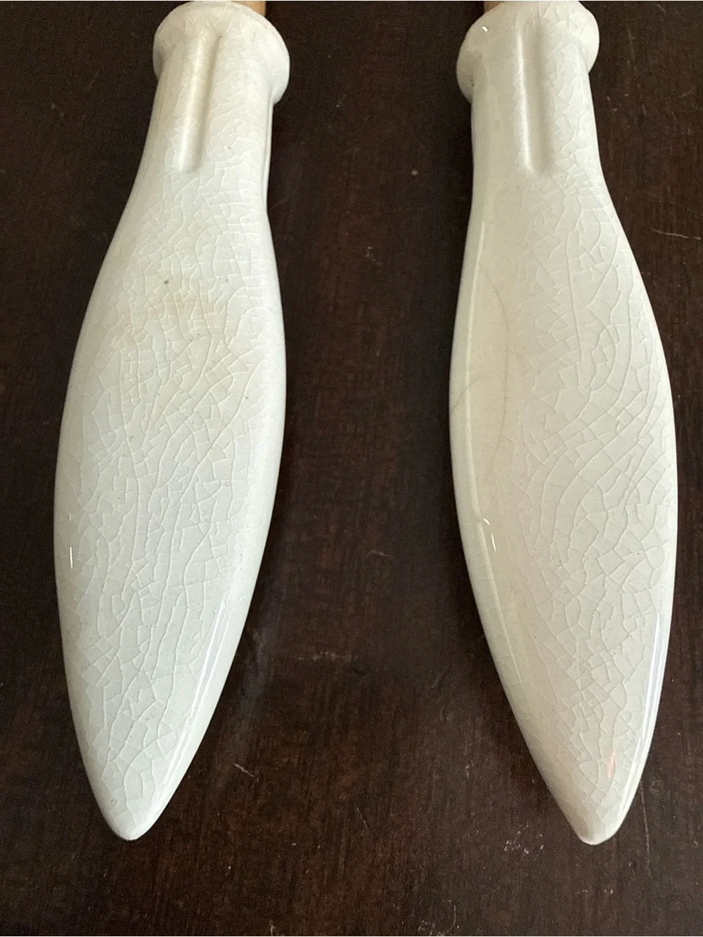 Vintage Hand Painted Ceramic & Wood Salad Serving Set Folk Art Floral Spoon Fork